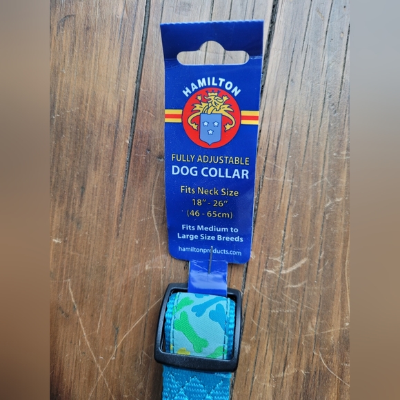 2 /$15  Hamilton Dog Collar Nylon Ribbon Overlay  18 to 26 Blue Yellow Bones - Picture 5 of 8